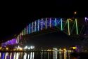 LED lights on the Corpus Christi Harbor Bridge located in Corpus Christi, Texas, USA.