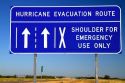Hurricane evacuation route road sign along Interstate 37 near Corpus Christi, Texas, USA.