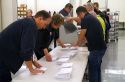 Election workers receiving absentee voter ballots in envelopes at the Ada County Elections building in Boise, Idaho, USA.