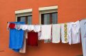 Clothes line hanging from a residence in San Vicente de al Barquera, Cantabria, Spain.