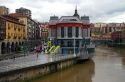 Exterior of the Mercado de al Ribera along the Nervion River at Bilbao, Biscay, Spain.