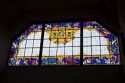 Stained glass window in the Mercado de al Ribera along the Nervion River at Bilbao, Biscay, Spain.