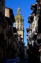 Bell tower of the Church of Santiago el Mayor at Puente La Reina a Basque town along the Way of St. James pilgrimage route, Navarra, Spain.