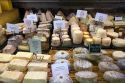 Large display of cheese in a Basque market at Saint-Jean-de-Luz in the Basque province of Labourd, southwestern France.