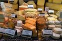 Large display of cheese in a Basque market at Saint-Jean-de-Luz in the Basque province of Labourd, southwestern France.