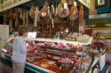 Charcuterie selling cured meats in a Basque market at Saint-Jean-de-Luz in the Basque province of Labourd, southwestern France.