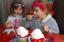 Sisters eating strawberry shortcake at Parksdale Farm in Plant City, Florida, USA. MR