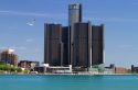 The GM Renaissance Center on the Detroit International Riverfront, Michigan, USA.