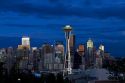 Seattle city scape at dusk with Space Needle, Washington, USA.