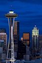 Seattle city scape at dusk with Space Needle, Washington, USA.